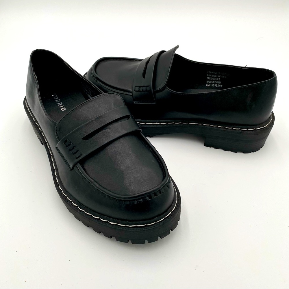 Torrid Chunky Lug Loafer WW Platform Slip On Flats Shoes Black Size 10.5 (NWOT)